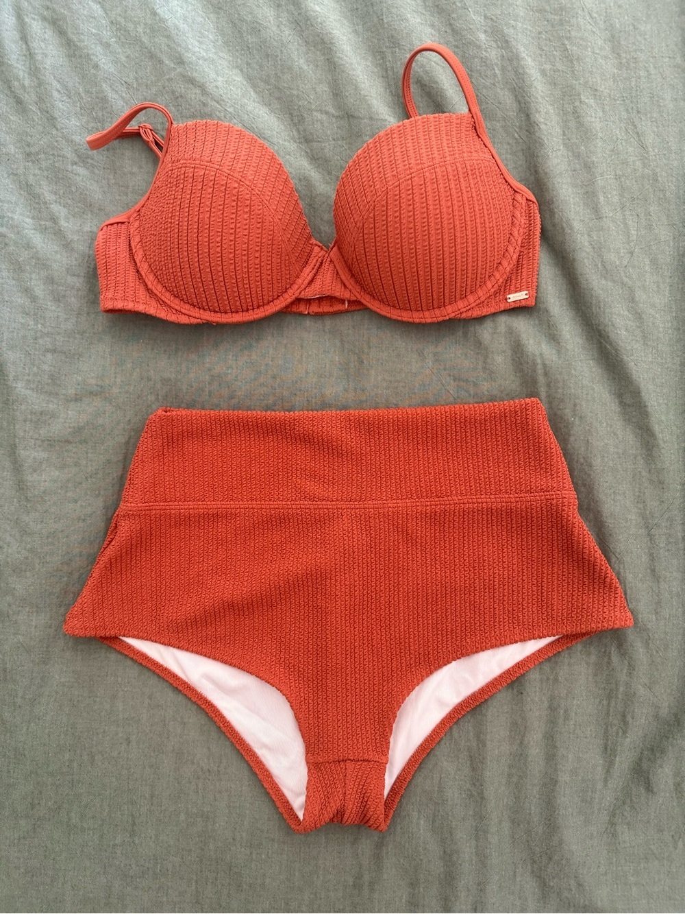 Victoria's Secret PINK Ribbed Two-Piece Bikini in Rust Orange